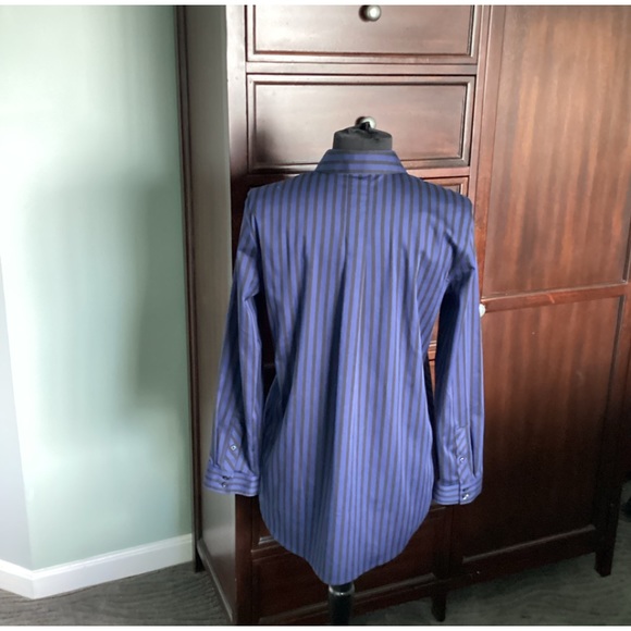 CHICO's Shirt No Iron Royal Blue & Black Button Front Long Sleeve EUC Sz 1= M(8) - Picture 3 of 10